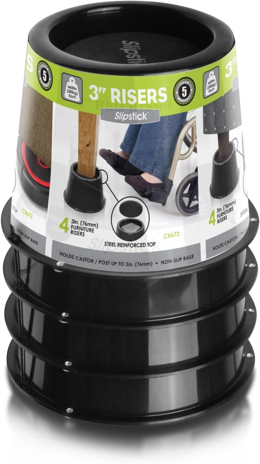 Slipsti CB672 Premium 3 Inch Bed Risers/Furniture Raisers with Steel