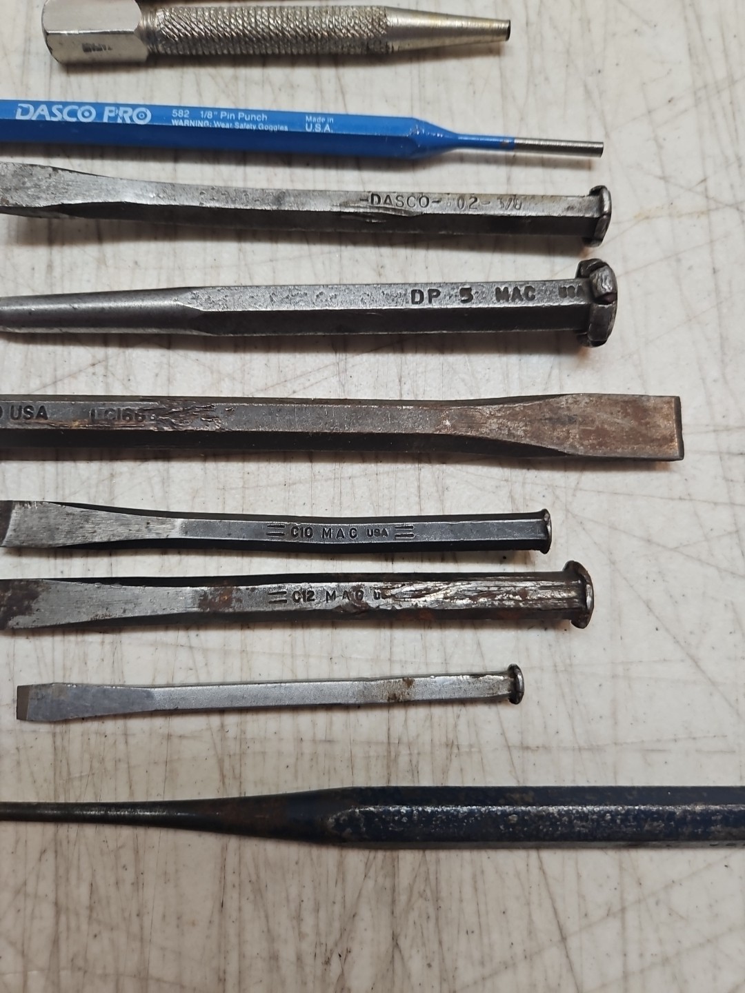 12 Assorted Small Chisels Center Punches Stanley Mayhew MAC Matco Dasco & More!