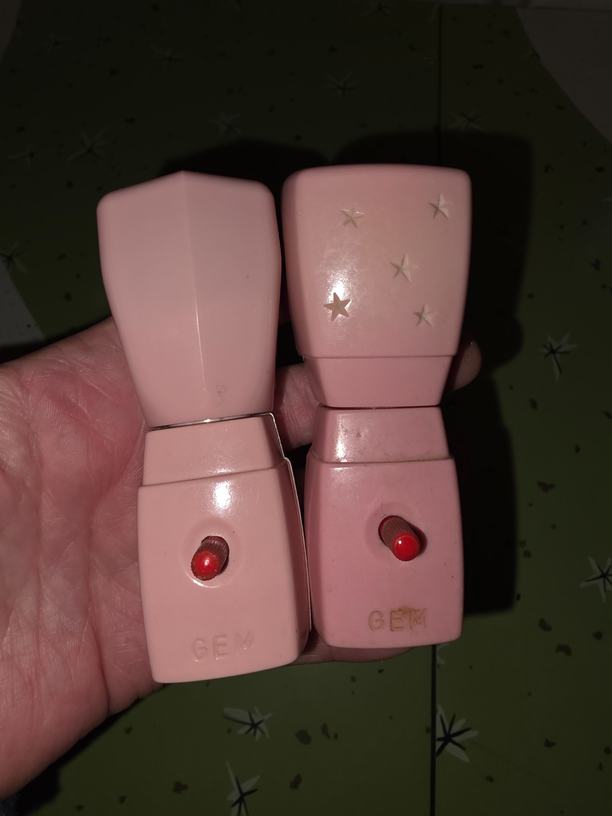 2 Vintage GEM Pink Plastic Bathroom Kids Kitchen Night Lights Starburst Work!