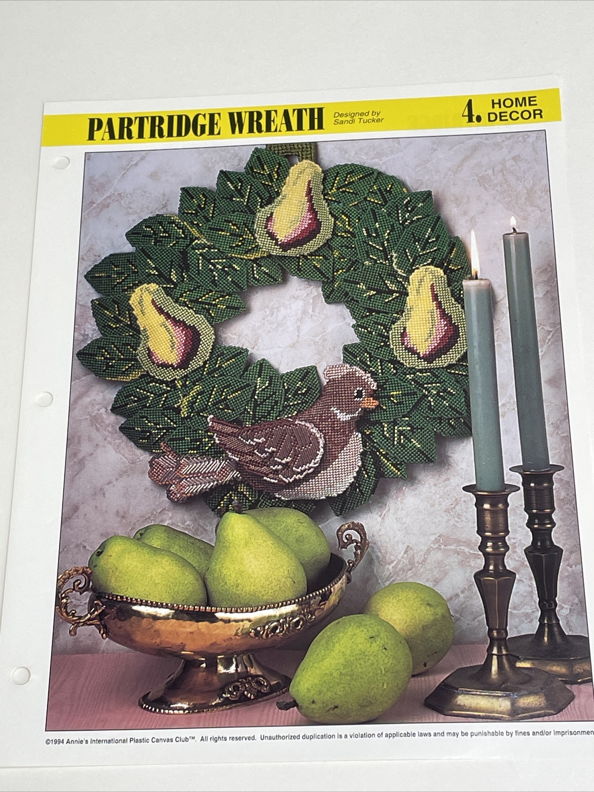 Partridge Wreath Home Decor Annie's Attic Plastic Canvas Pattern