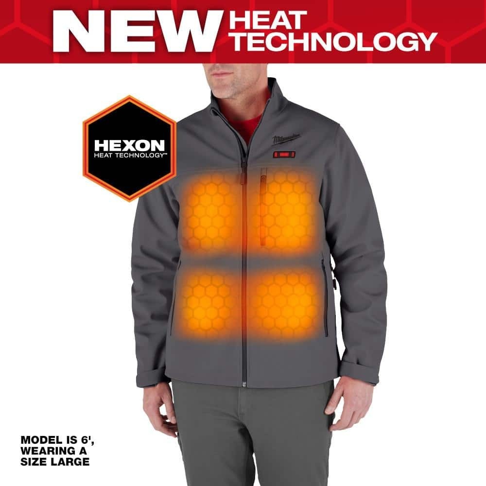 Men's Large M12 12-Volt Lithium-Ion Cordless Tough Shell Gray Heated Jacket
