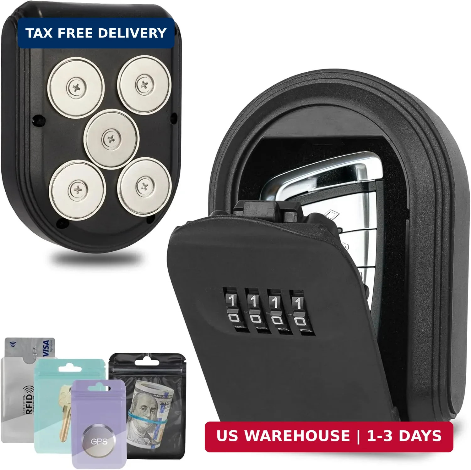 Magnetic Key Box for Under Car, Hide a Key Outside with Combination Lock Box, Re