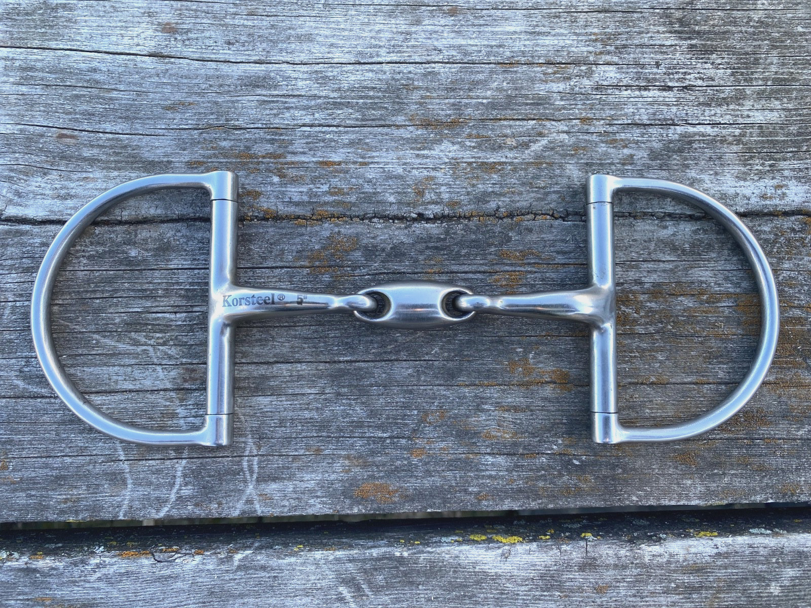 Used SS Korsteel 5" Hunter Dee snaffle bit w/double jointed oval link mouth