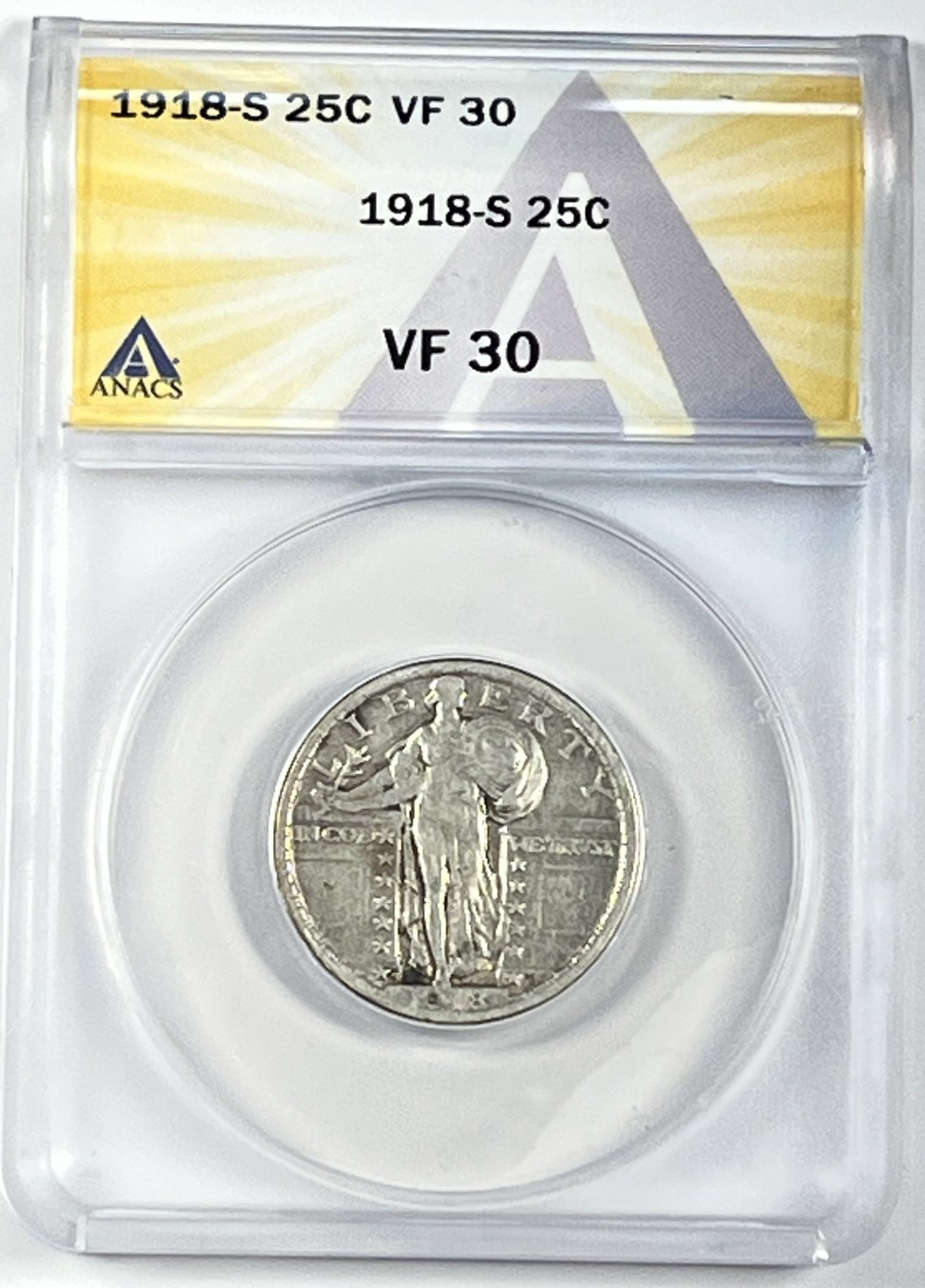 1918-S Standing Liberty Quarter : ANACS VF30