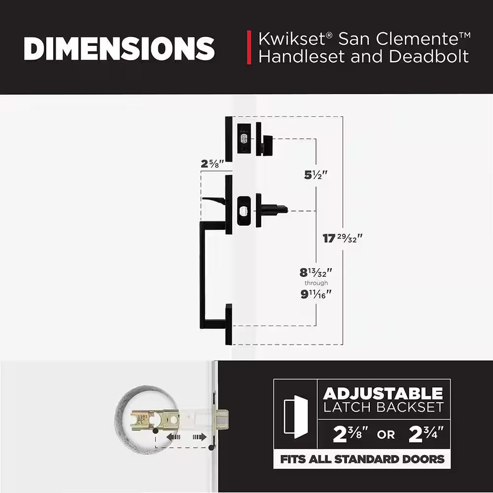 San Clemente Matte Black Keyed Entry Door Handleset and Non-Functioning Door Han