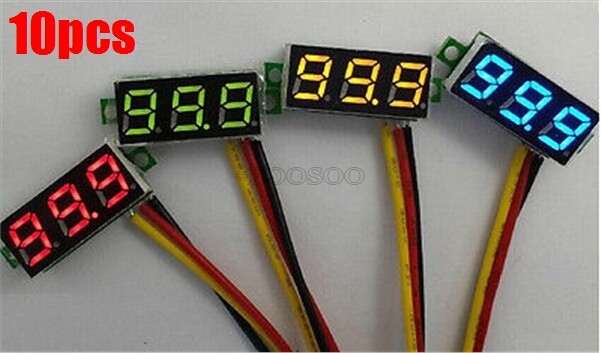 10Pcs Mini Dc 0-100V Red Led 3-Digital Display Voltage Voltmeter Panel Motor wq