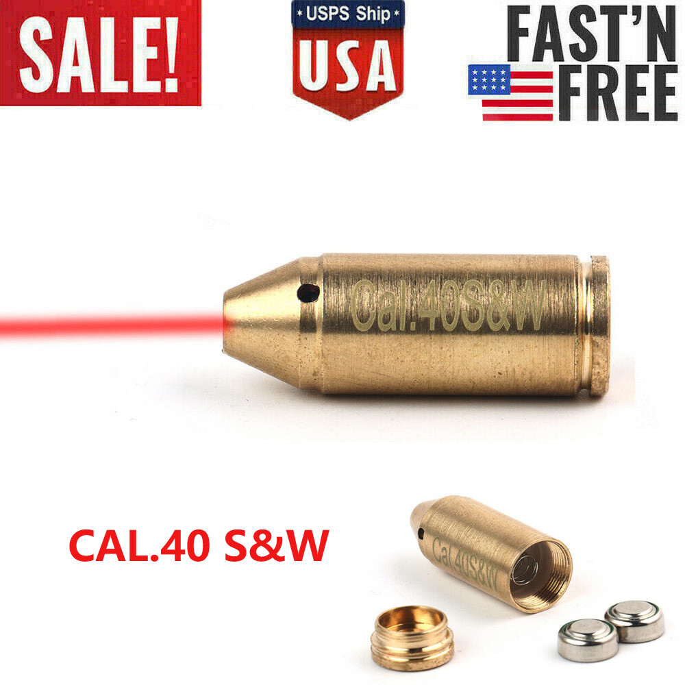 .40 S&W Laser Boresighter Brass 2X Battery 40 Cal In-Chamber Red Dot Bore Sight