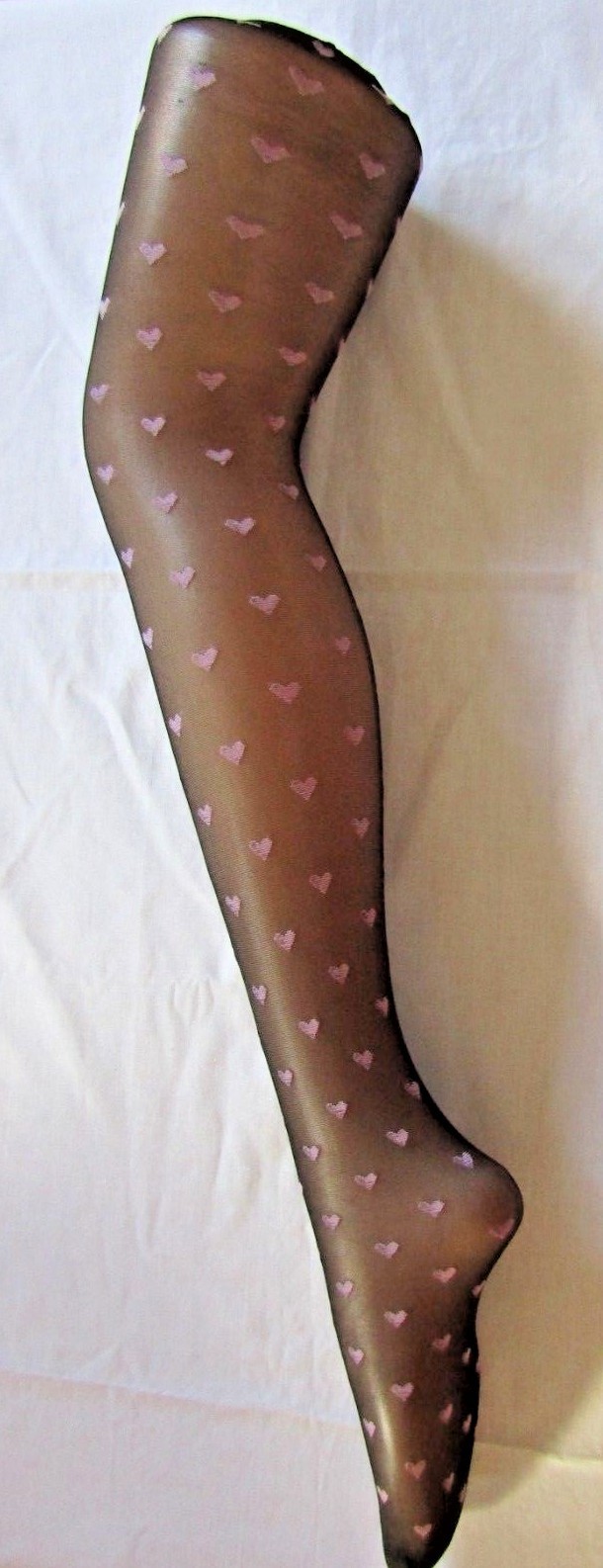 Goldenlegs Tights Black Opaque Sheer With Cream Hearts One Size J16