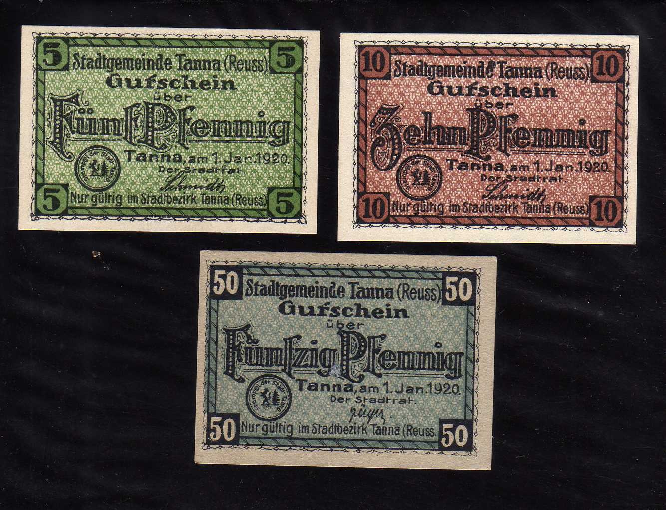 TANNA - GERMANY NOTGELD  -   5, 10, 50 PFENNIG