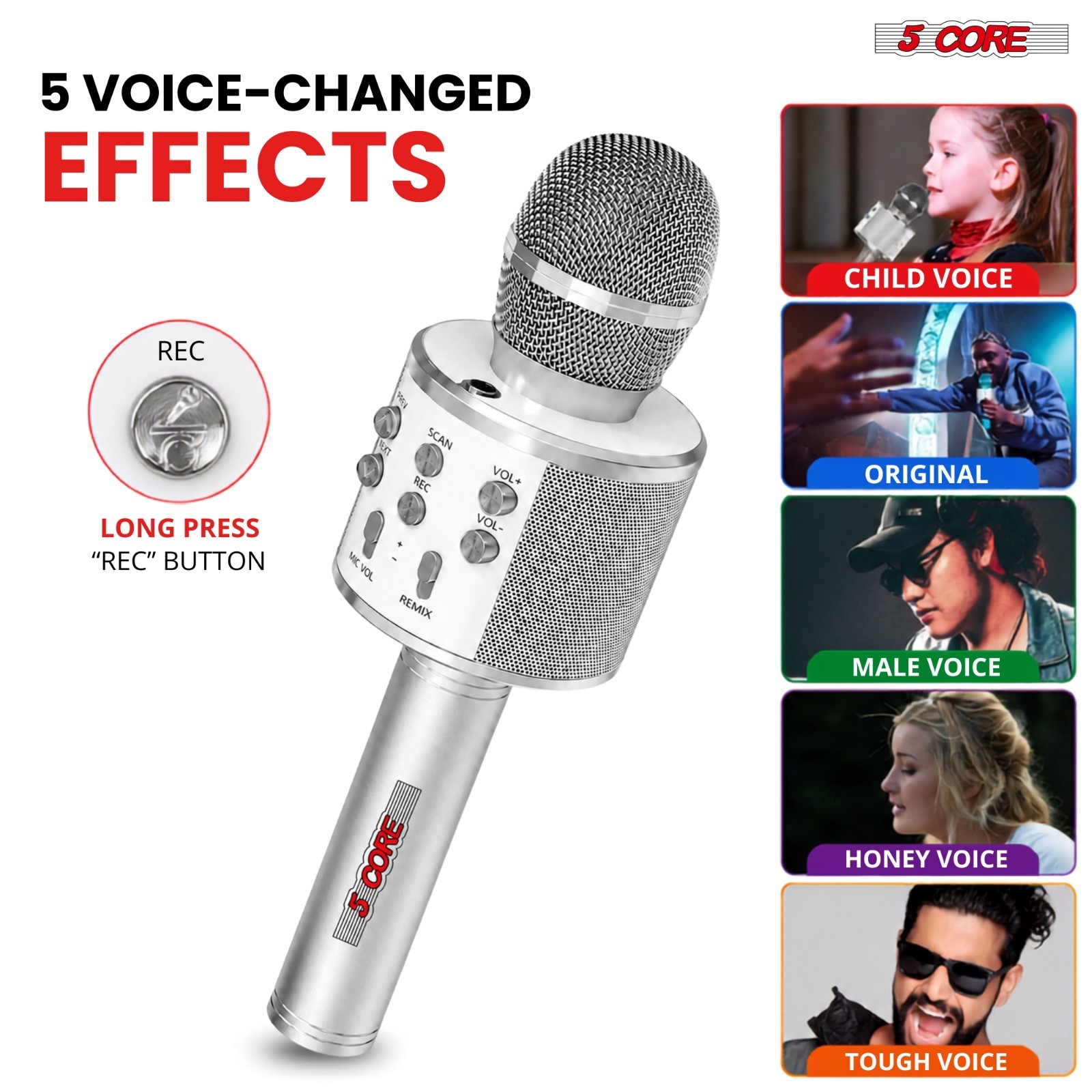 5 Core Microphone Wireless Karaoke Mic with Speaker Portable Bluetooth Microfono