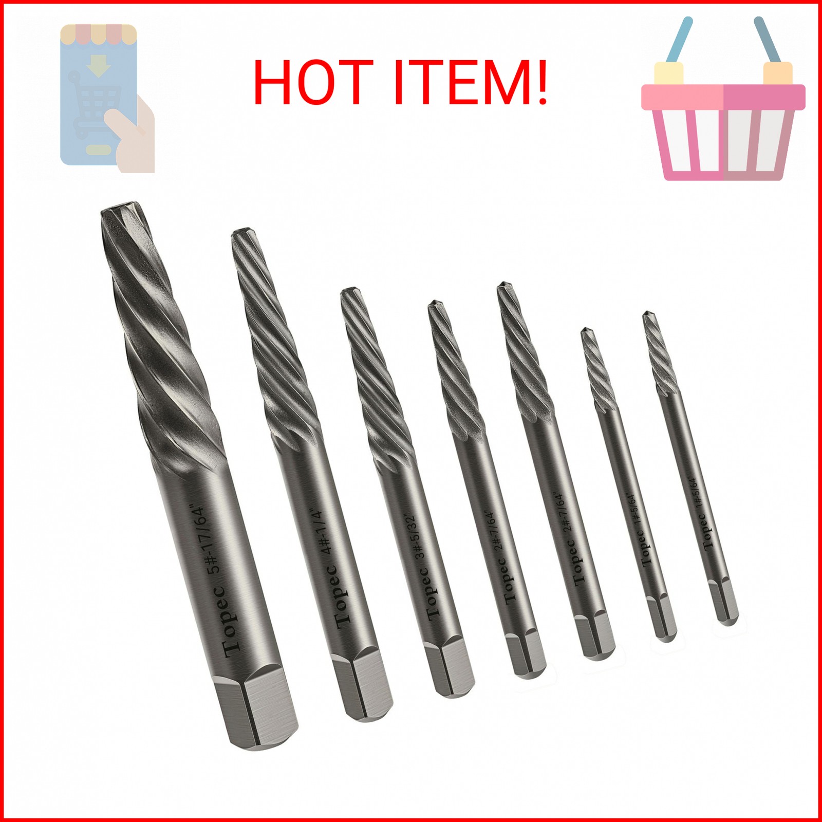TOPEC Damaged Screw Extractor Set, 7 Piece Easy Out Bolt Extractor for Easily Re