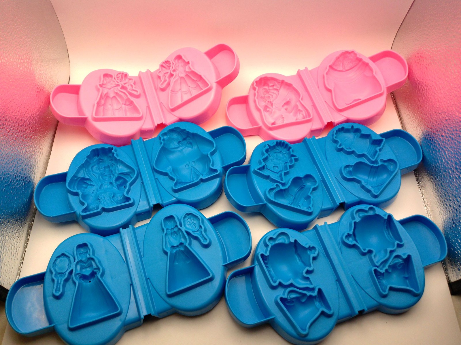 Play-Doh Disney Beauty and the Beast Molds Tonka 1992 Lot of 6 Blue Pink