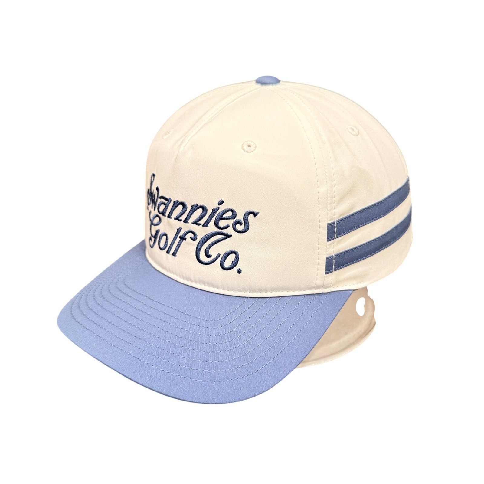 Swannies Golf Co Hat Mens Snapback Script Logo Striped White Blue New