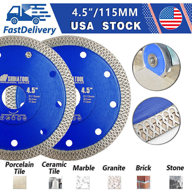 2pcs 4.5"/115mm Diamond Cutting Disc Wheel Circular Saw Blade for Porcelain Tile