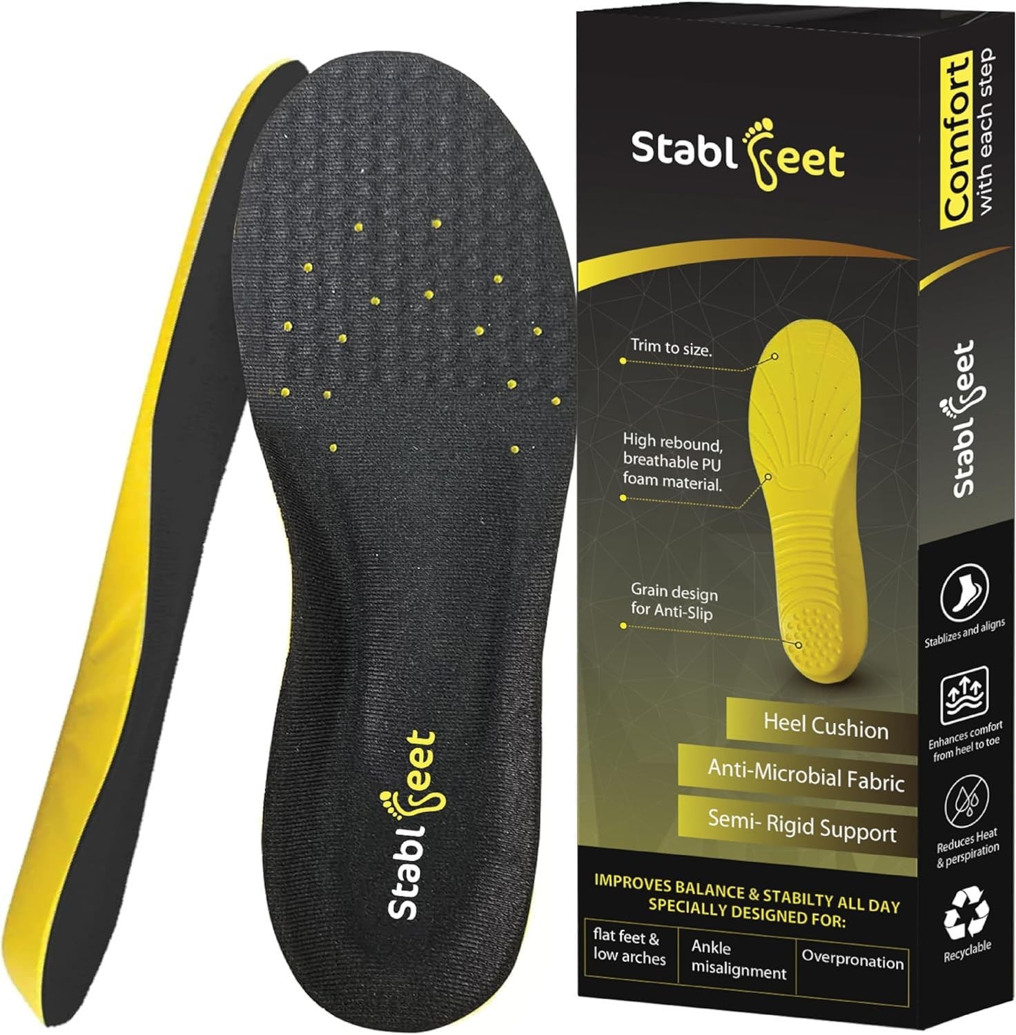 Plantar Fasciitis Insoles, 240 lb Heavy Duty High Arch Support Orthotics Inse...