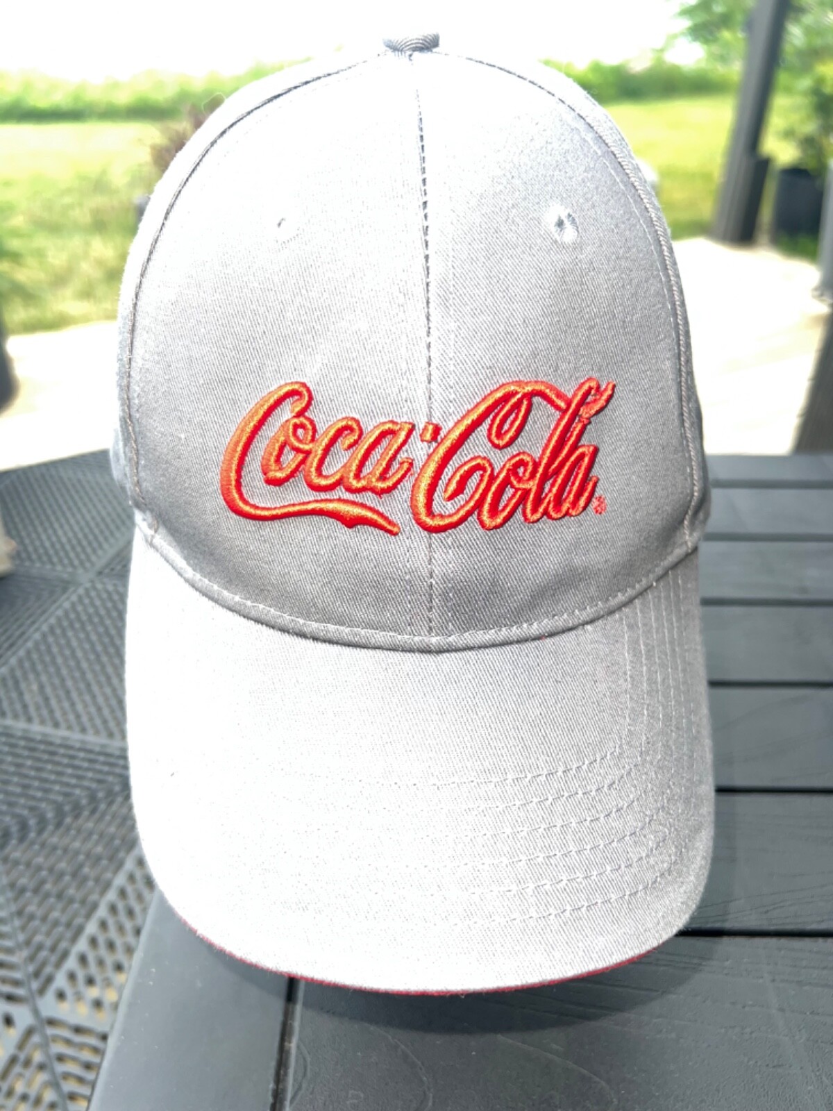 CocaCola Gray with Red Edge on bill and red Accents Hat Cap Hook Loop EUC