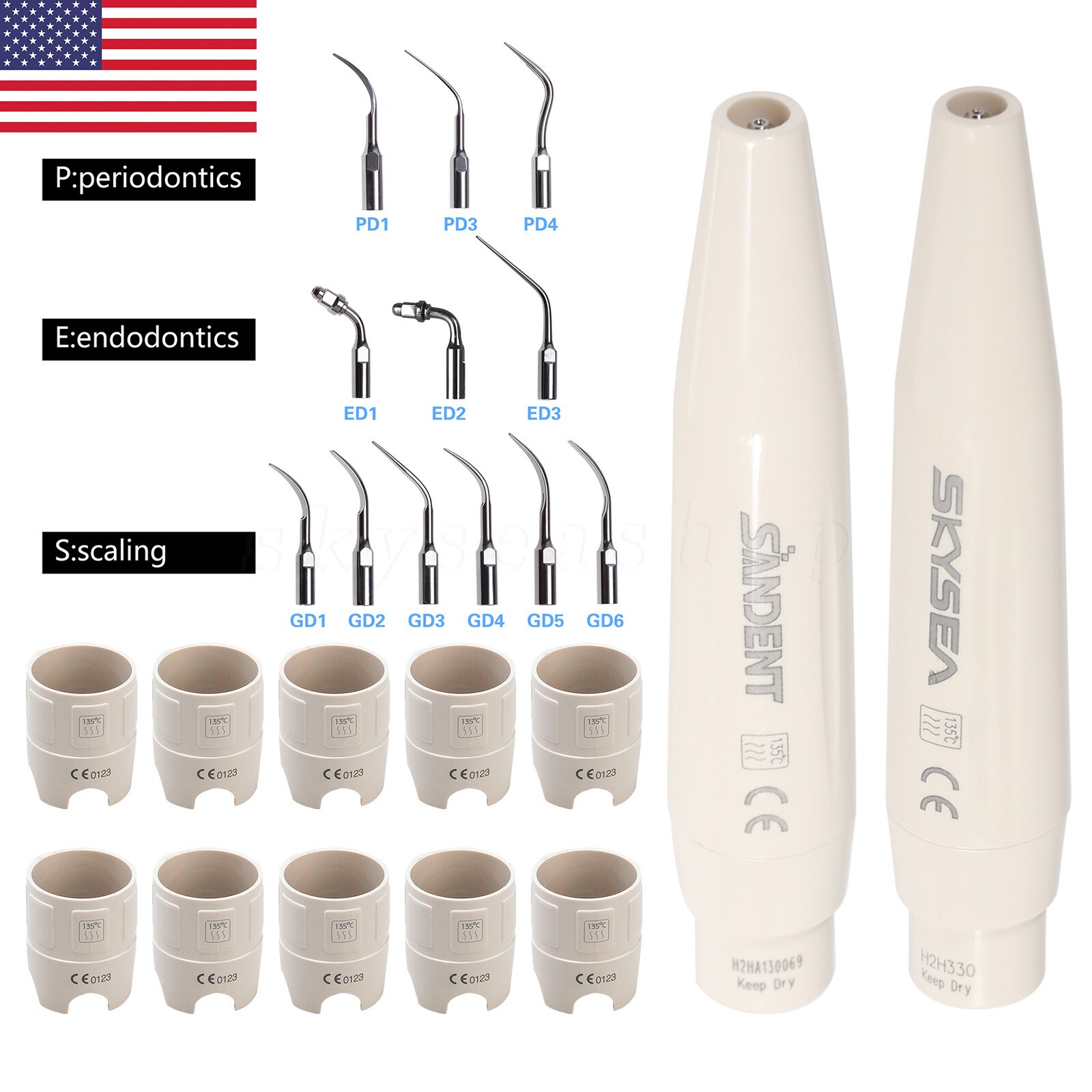Dental Ultrasonic Scaler Handpiece / 10Pcs Dental Ultrasonic Piezo Scaler Tips