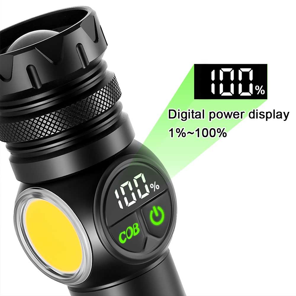White Laser LEP Flashlight Torch COB Yellow Red Light Zoomable USB Rechargeable