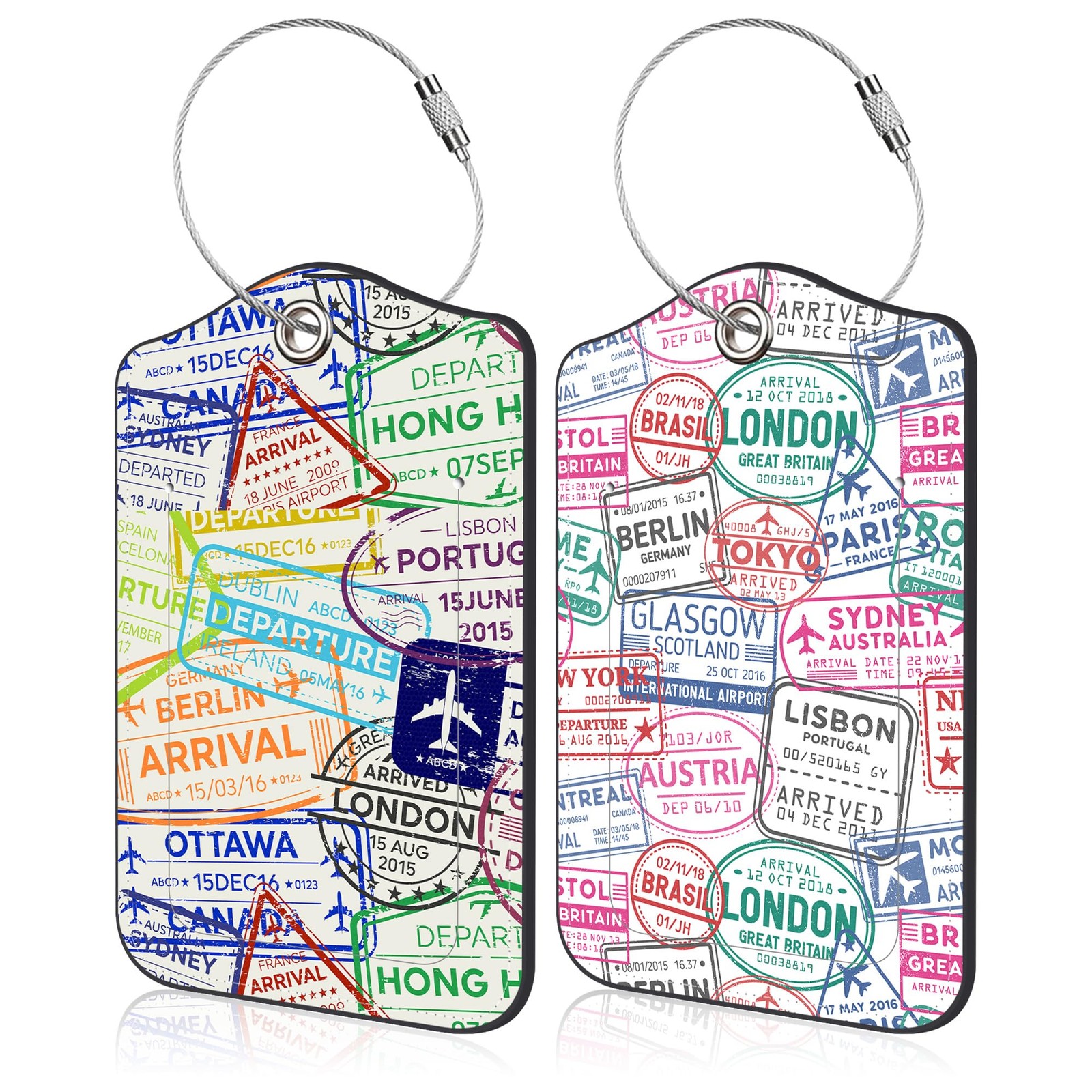 Creative Passport Stamp Luggage Tags Set of 3" x 2",