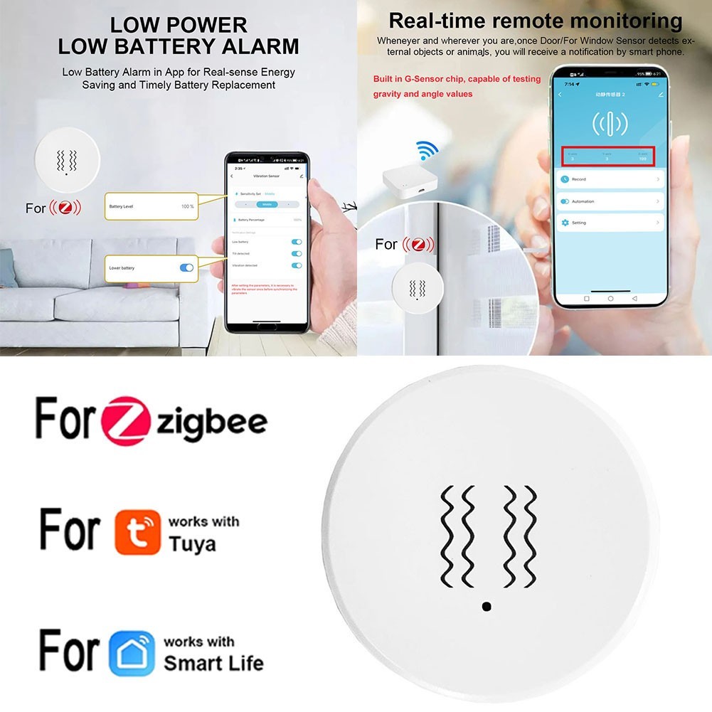 Home Security Enhanced by For Tuya Compatible Smart Vibration Detection Sensors