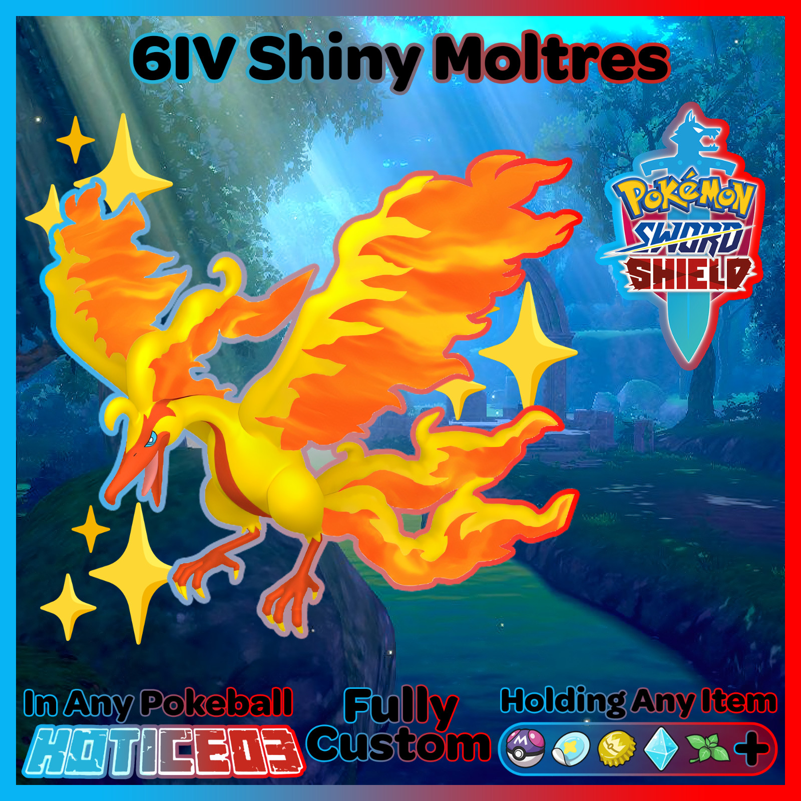 ✨Shiny Moltres Galar✨ Pokemon Sword and Shield Perfect 6IV 🚀Fast🚀