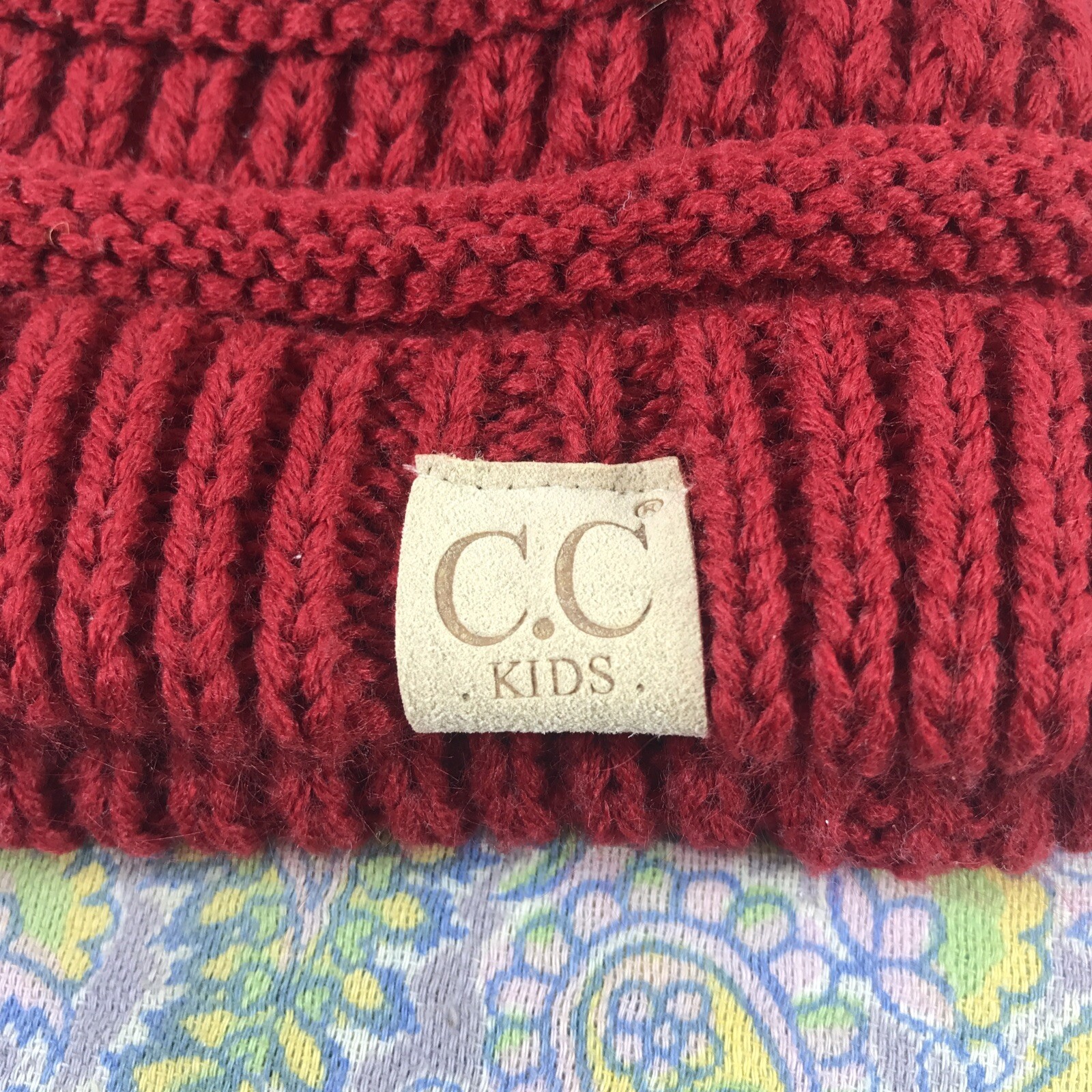 Red CC Kids Beanie Boys Girls Children Knit