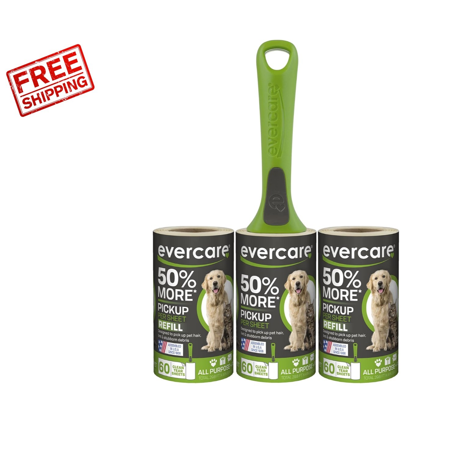 Reusable Sticky Lint Roller for Pet Hair – 50% More Pickup, 2 Refills Included