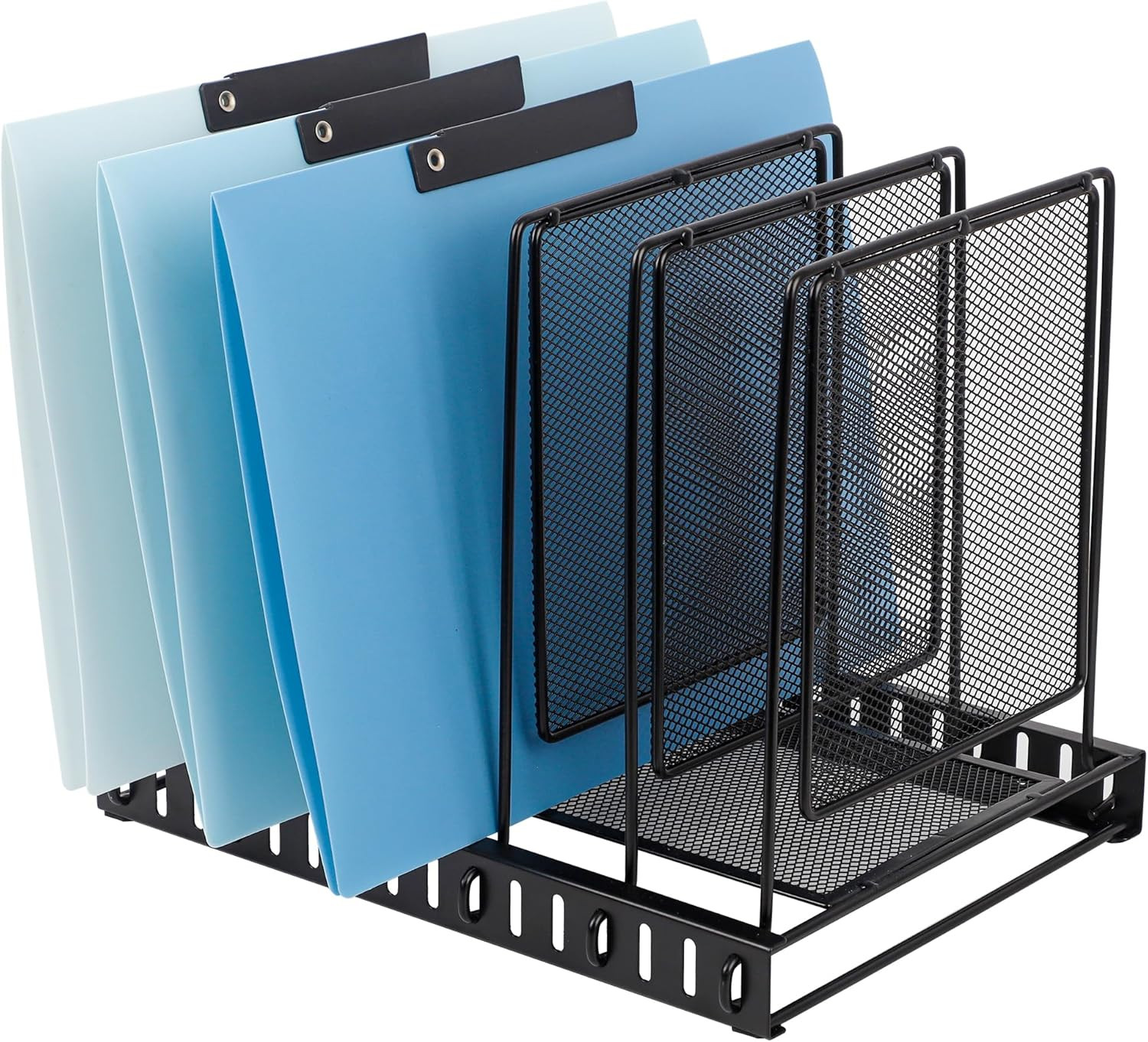 5 Section Vertical Metal Mesh Desk File Organizer, Spacing Adjustable Upright De