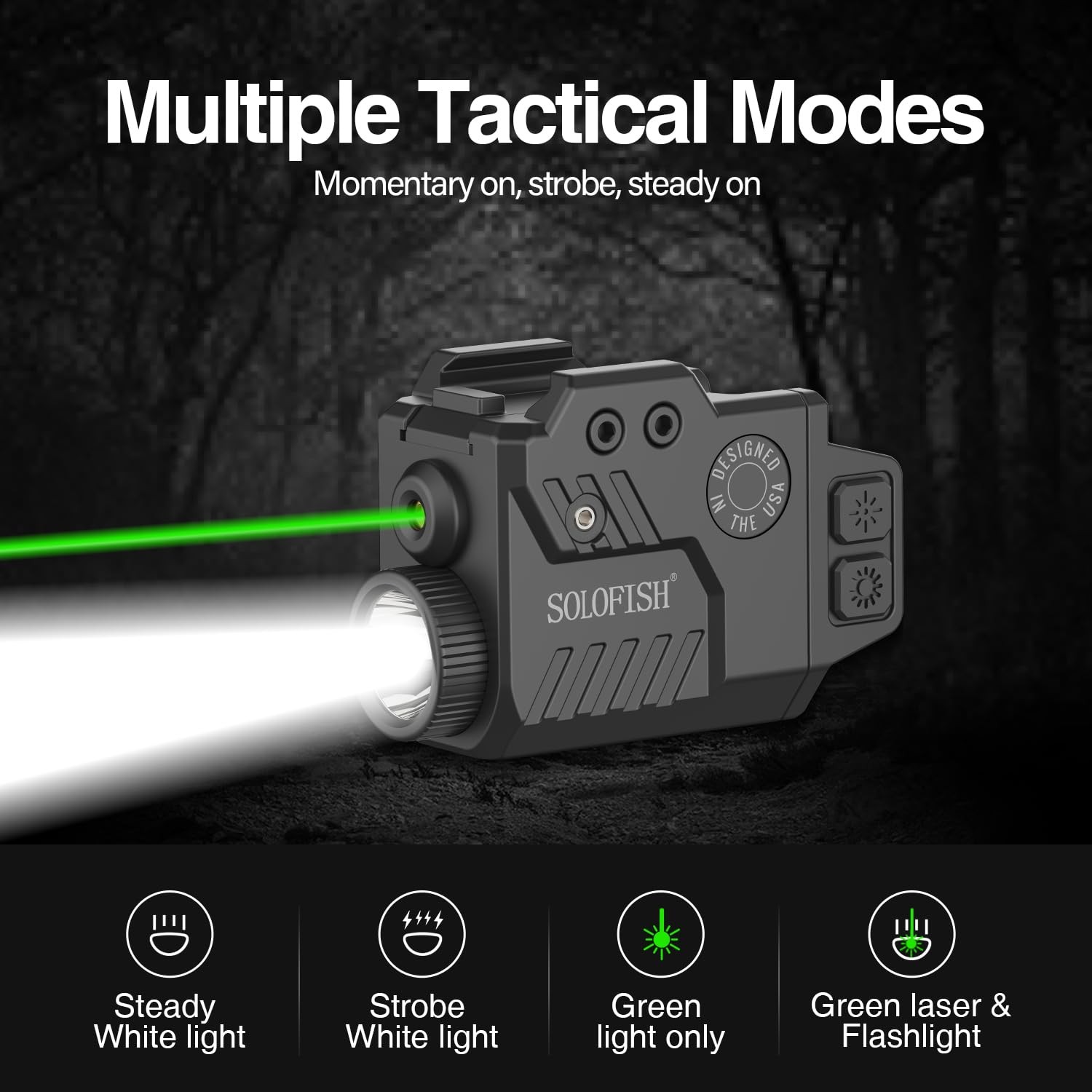 800 Lumens Pistol Light Laser Combo | Strobe Function For Green Laser And