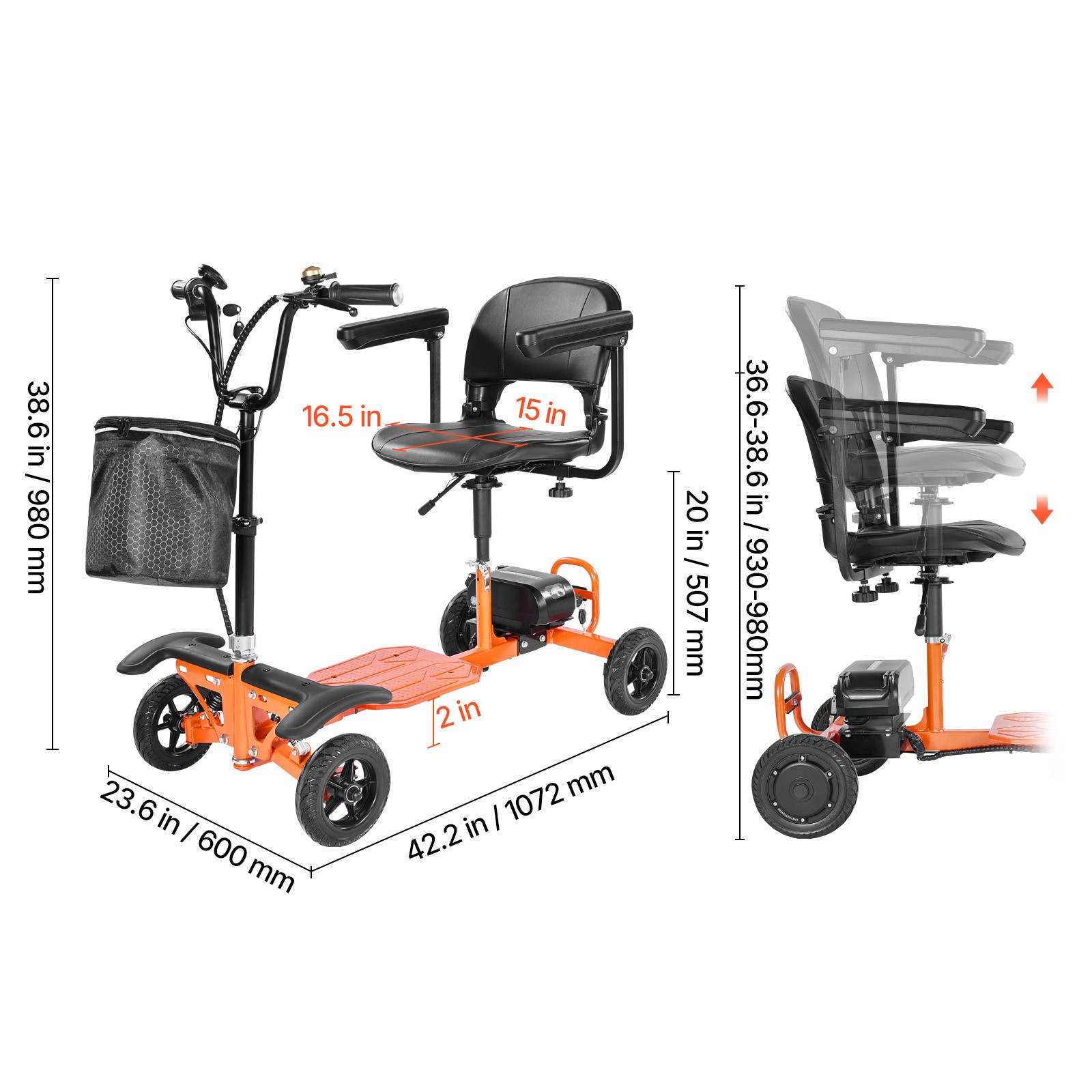 Folding Mobility Scooter for Adults, 265LBS Loading Electric Mobility Scooter