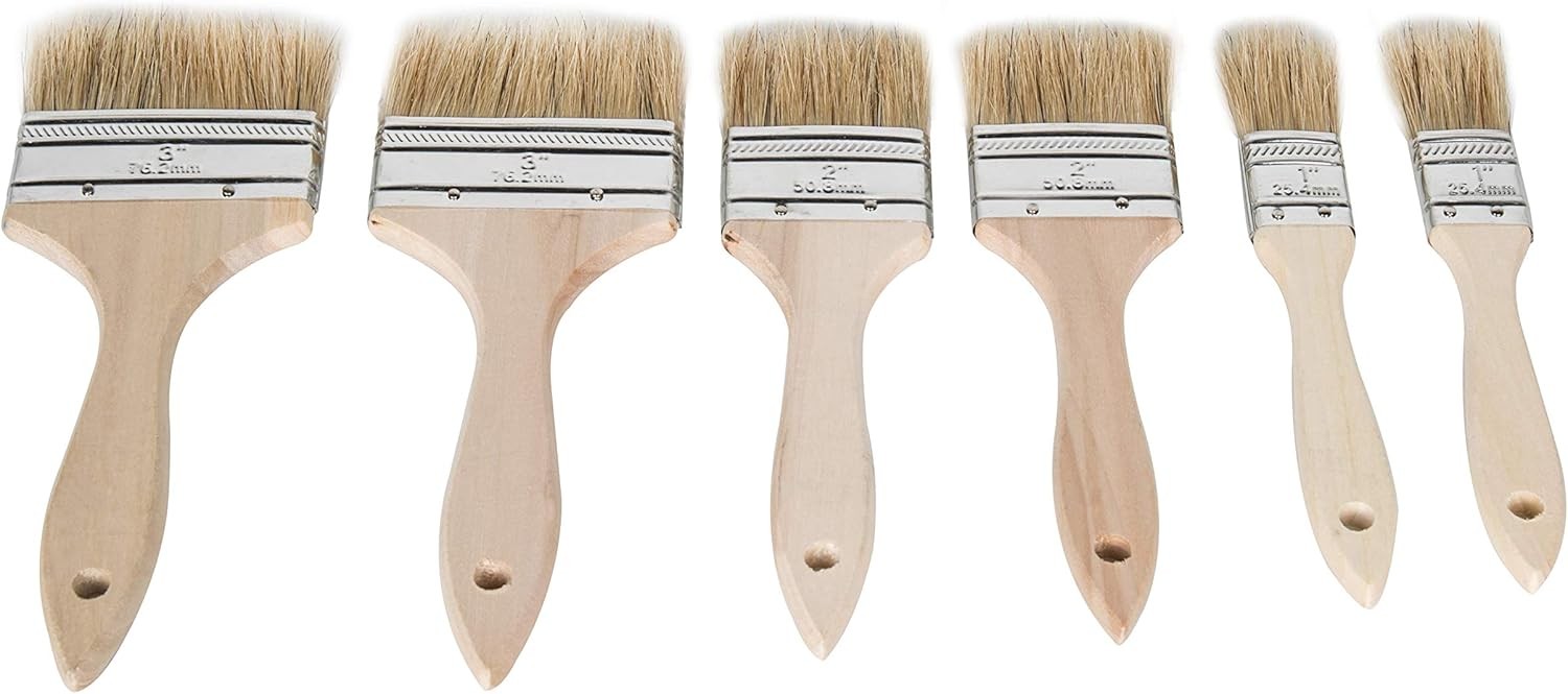 6Pack Household Chip Paint Brush 1inch2inch 3inch Natural Bristles WoodenHandle
