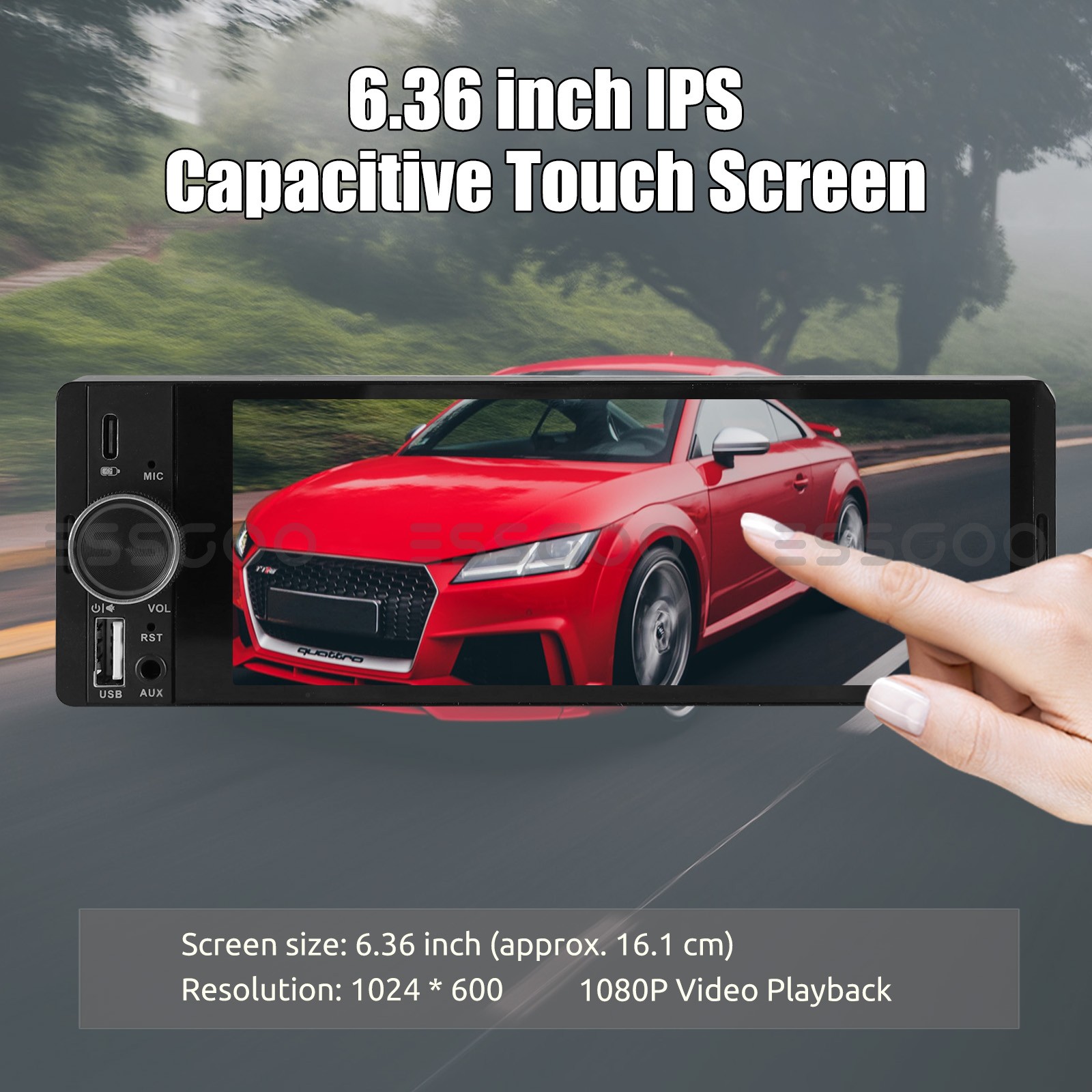 6.36" Single Din Car Stereo Wireless CarPlay Android Auto Radio Bluetooth MP5 FM