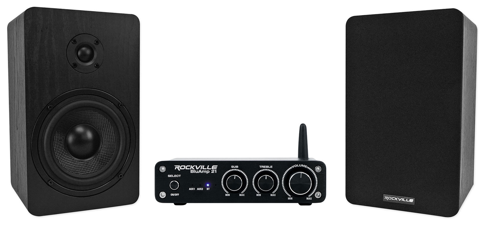 Rockville BLUAMP 21 Bluetooth Home Audio Receiver Amp+(2) 5.25" Black Speakers