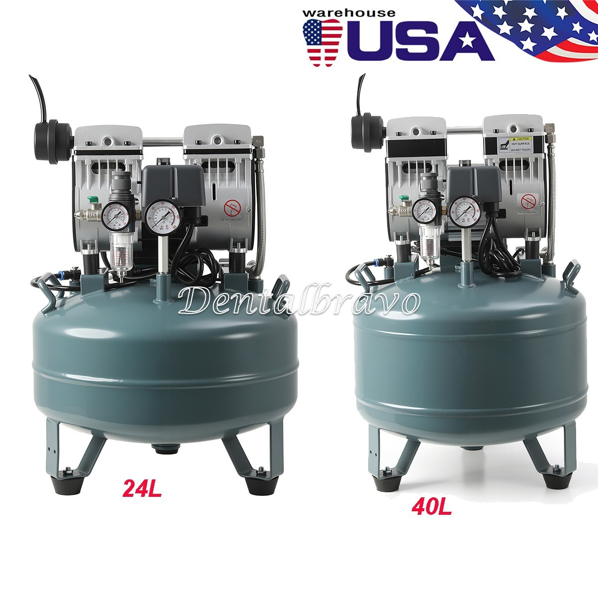40L/24L Portable Dental Air Compressor Oil Free Silent Air Pump Dual-Pressure