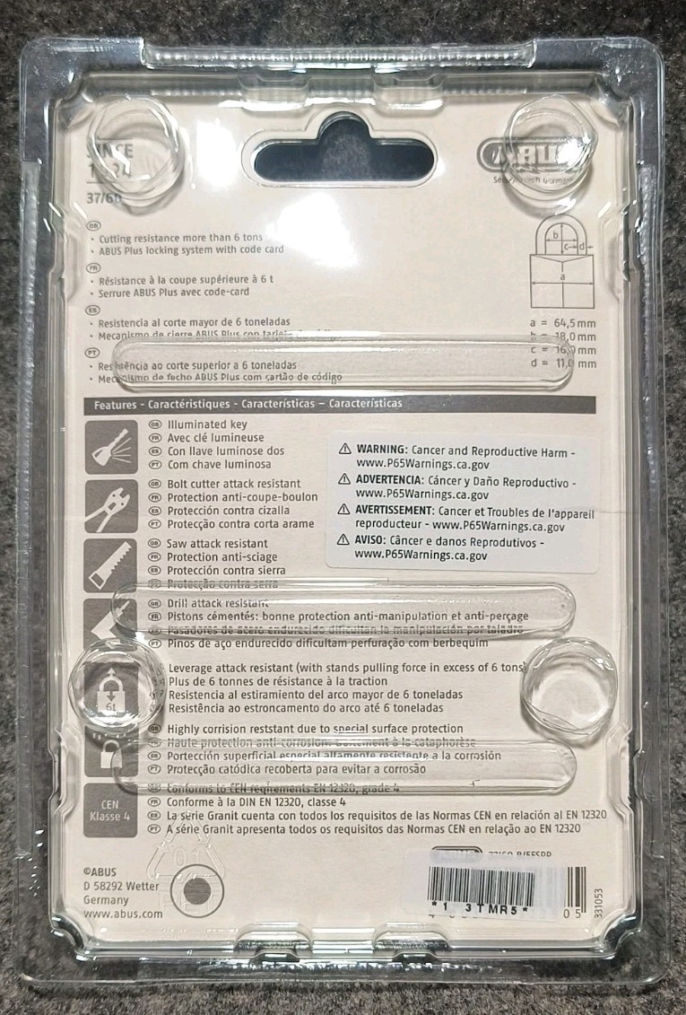 ABUS GRANIT High Security Padlock Closed Shackle - 37/60