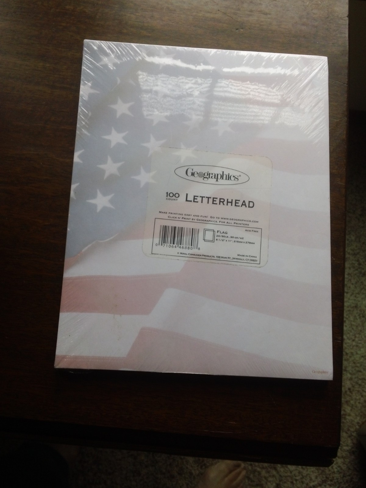 Geographics Patriotic American Flag Letterhead-100 Sheets-NIP