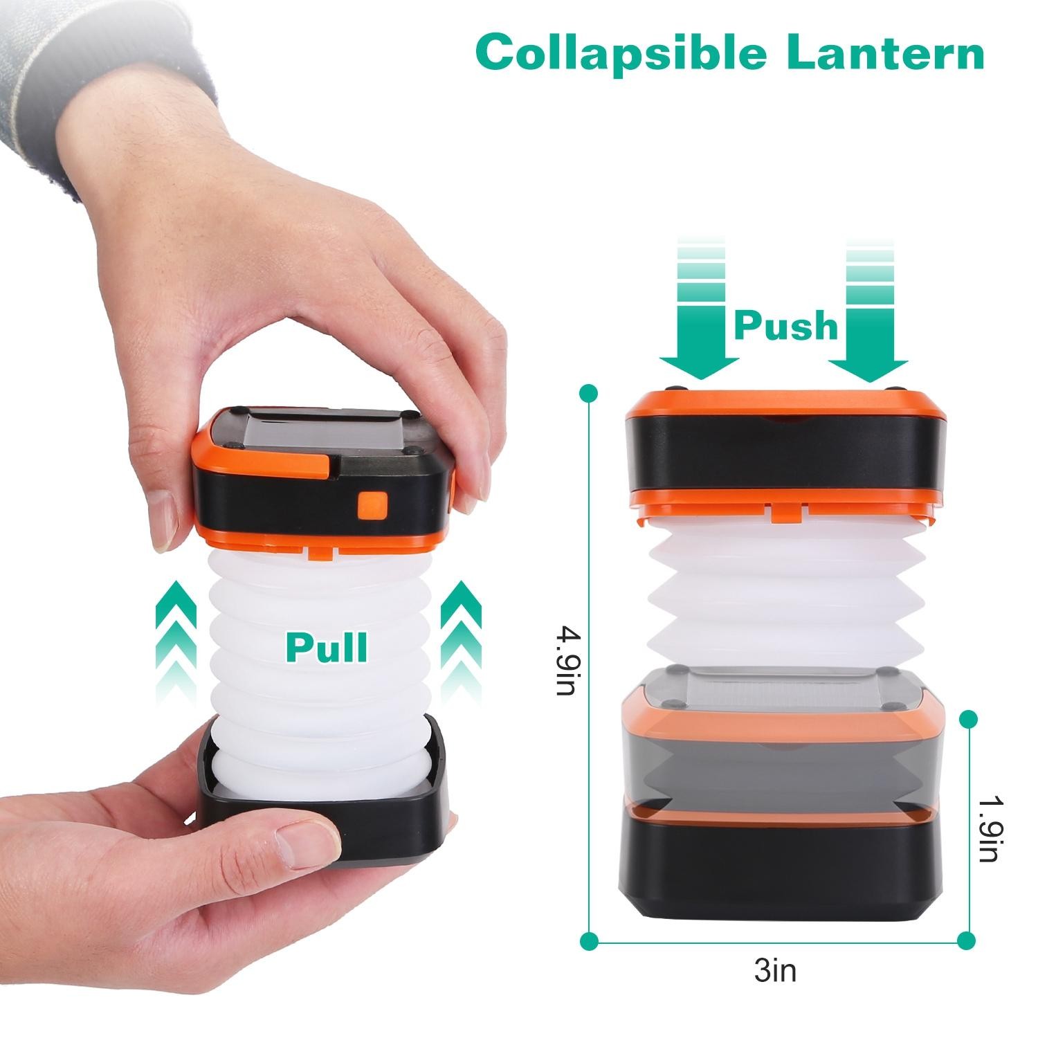 Solar Camping Lantern LED Collapsible Tent Lamp USB Rechargeable Emergency Light