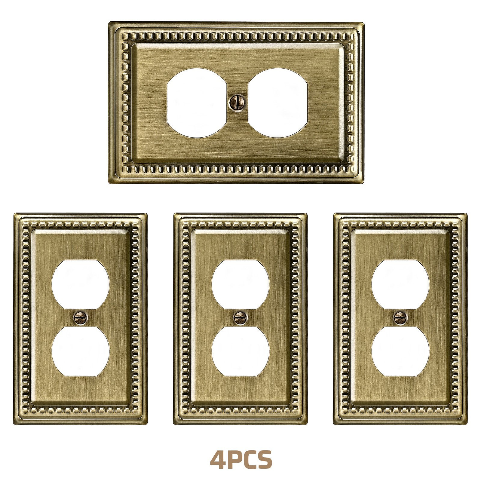 DEWENWILS 4 Pack Metal Outlet Covers, Duplex Wall Plate Cover, 4.92"×3.14"