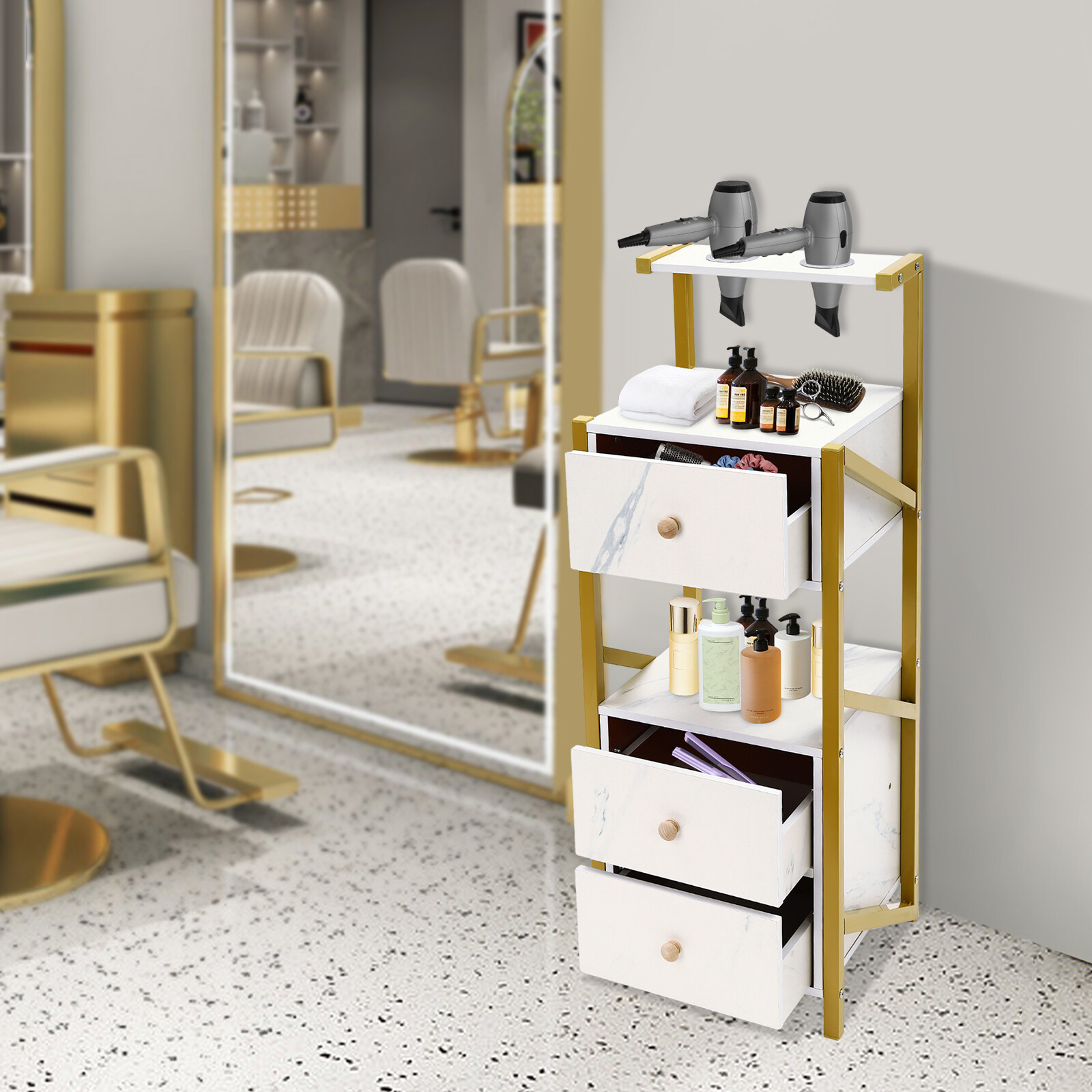 3 Drawers Salon Storage Cabinet Hair Styling Barber Station beauty shop Cabinet