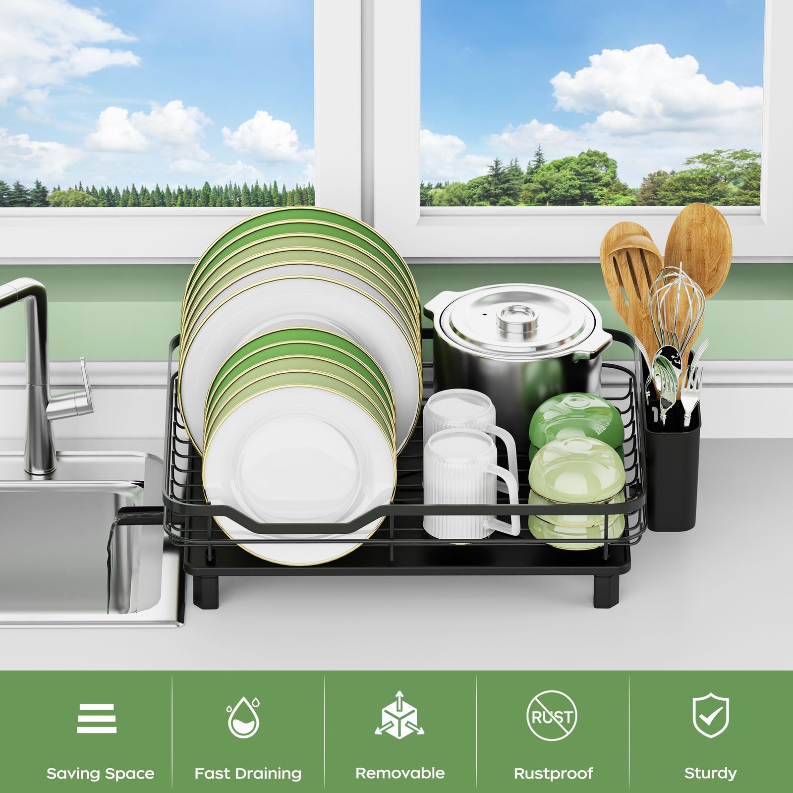 ROTTOGOON Dish Drying Rack, Stainless Steel Rustproof Dish Rack for Kitchen Coun