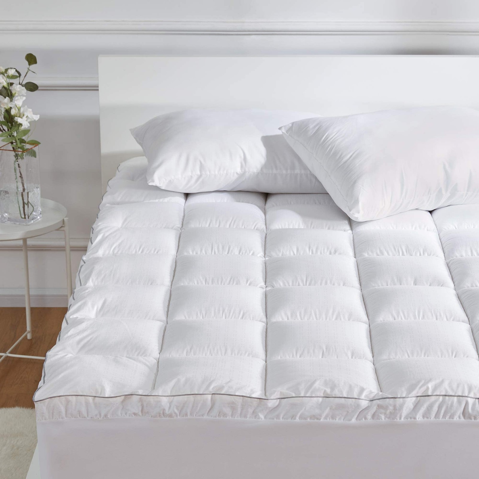SLEEP ZONE Queen Cotton Mattress Topper, Queen, Gusseted Top - White
