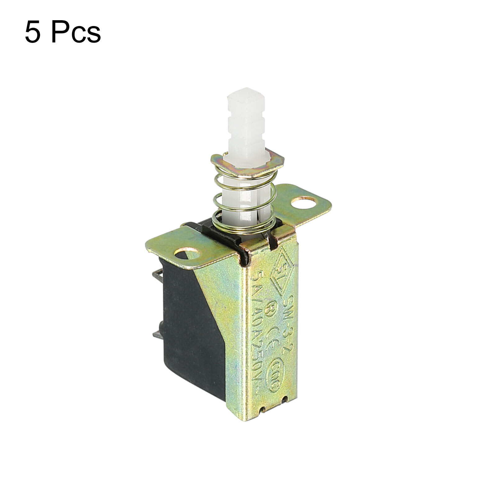Push Button Switch SPST 2 Pin 1 Position Self-Locking Gold Tone 5 Pcs