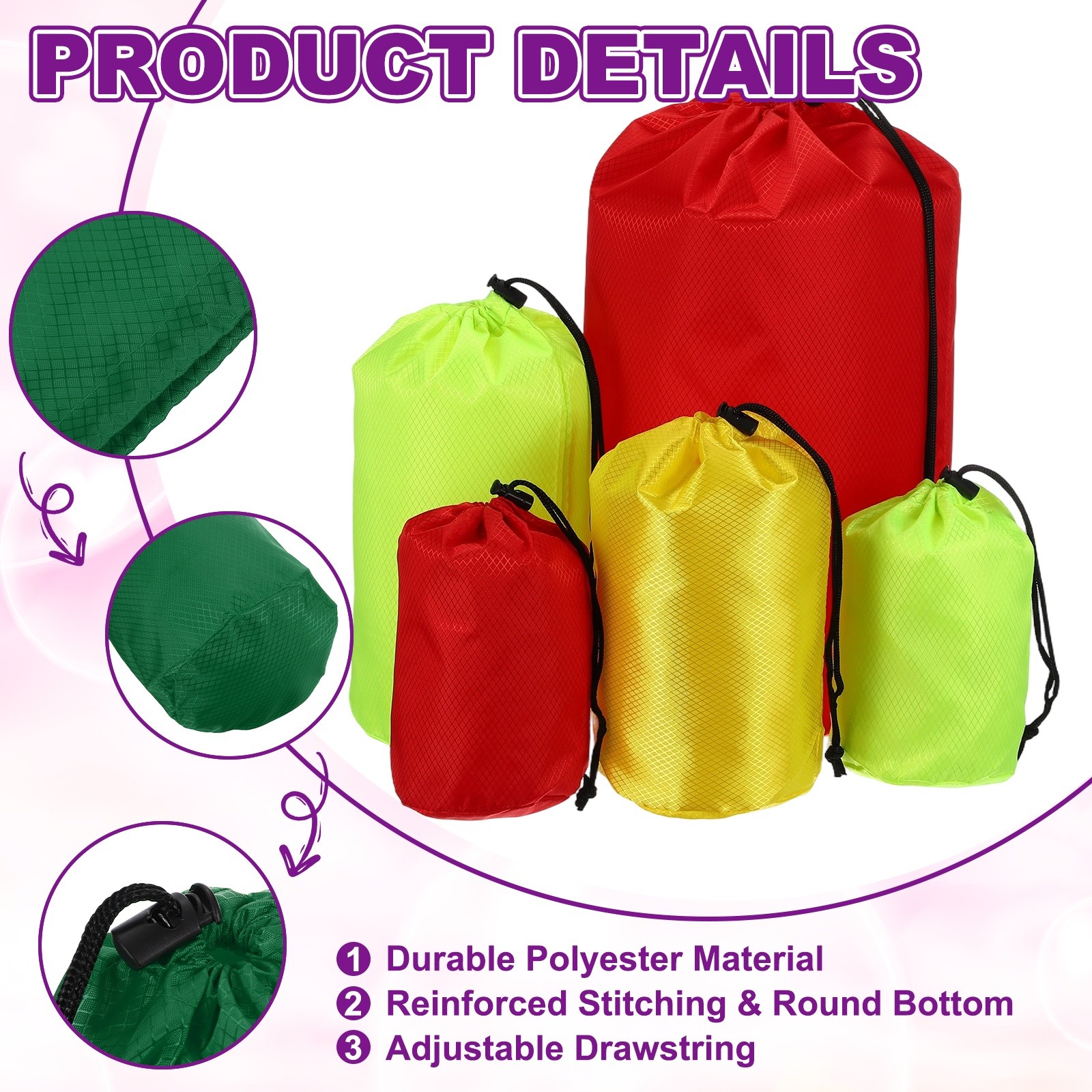 Stuff Sack, Waterproof Ditty Bags with Toggle 4x8In & 2 Pack & Dark Green