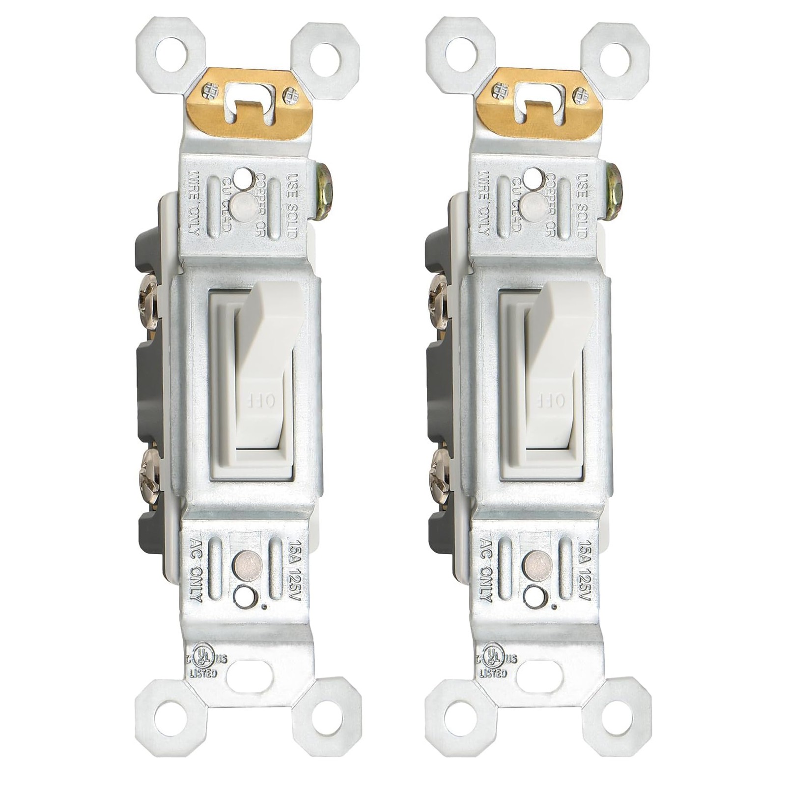 Baomain 2-Pack 15 Amp Toggle Light Switch, Single Pole, White
