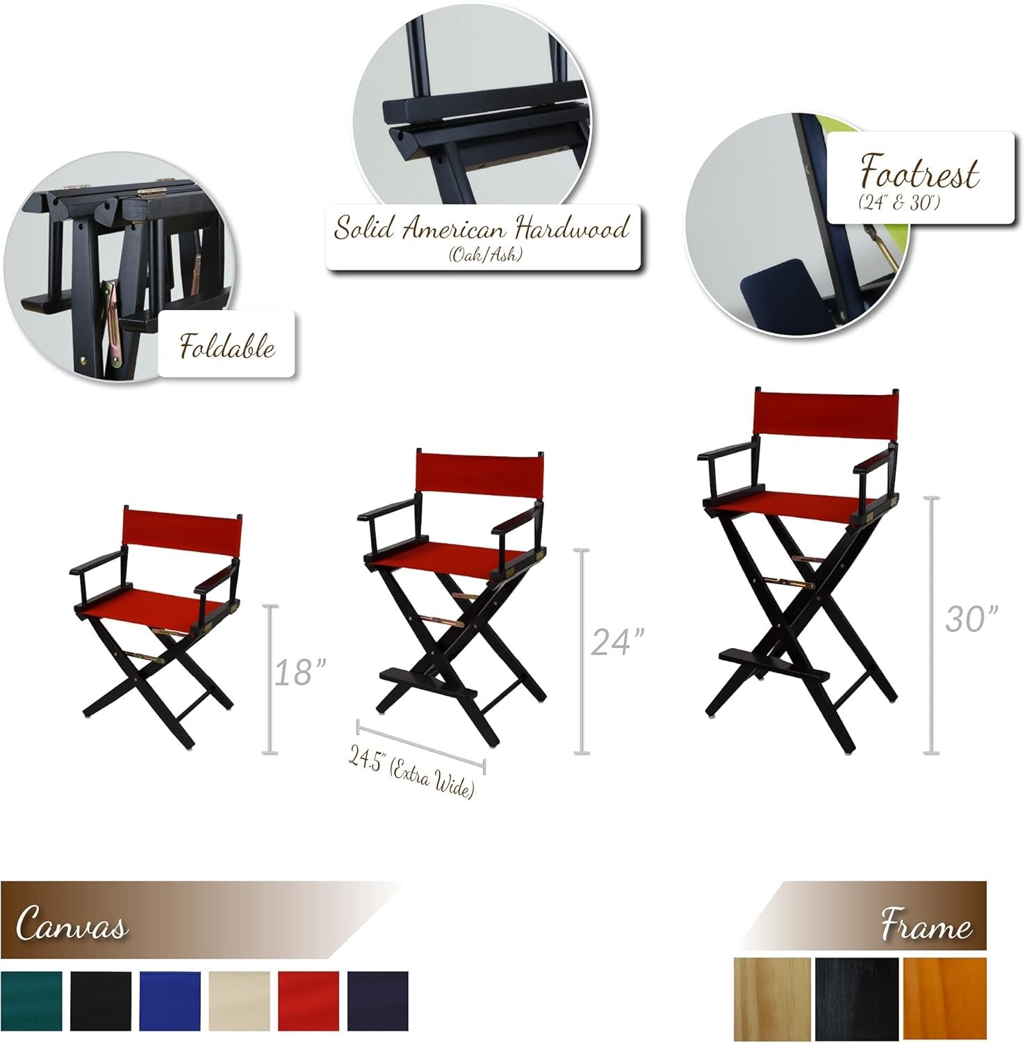 American Trail Extra-Wide Premium Director Chair 24" H Counter Height Livingroom