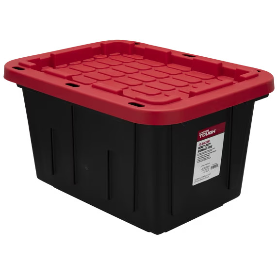 Hyper Tough 27 Gallon Large Storage Bin with Snap Lid, Black and Red, Heavy Duty