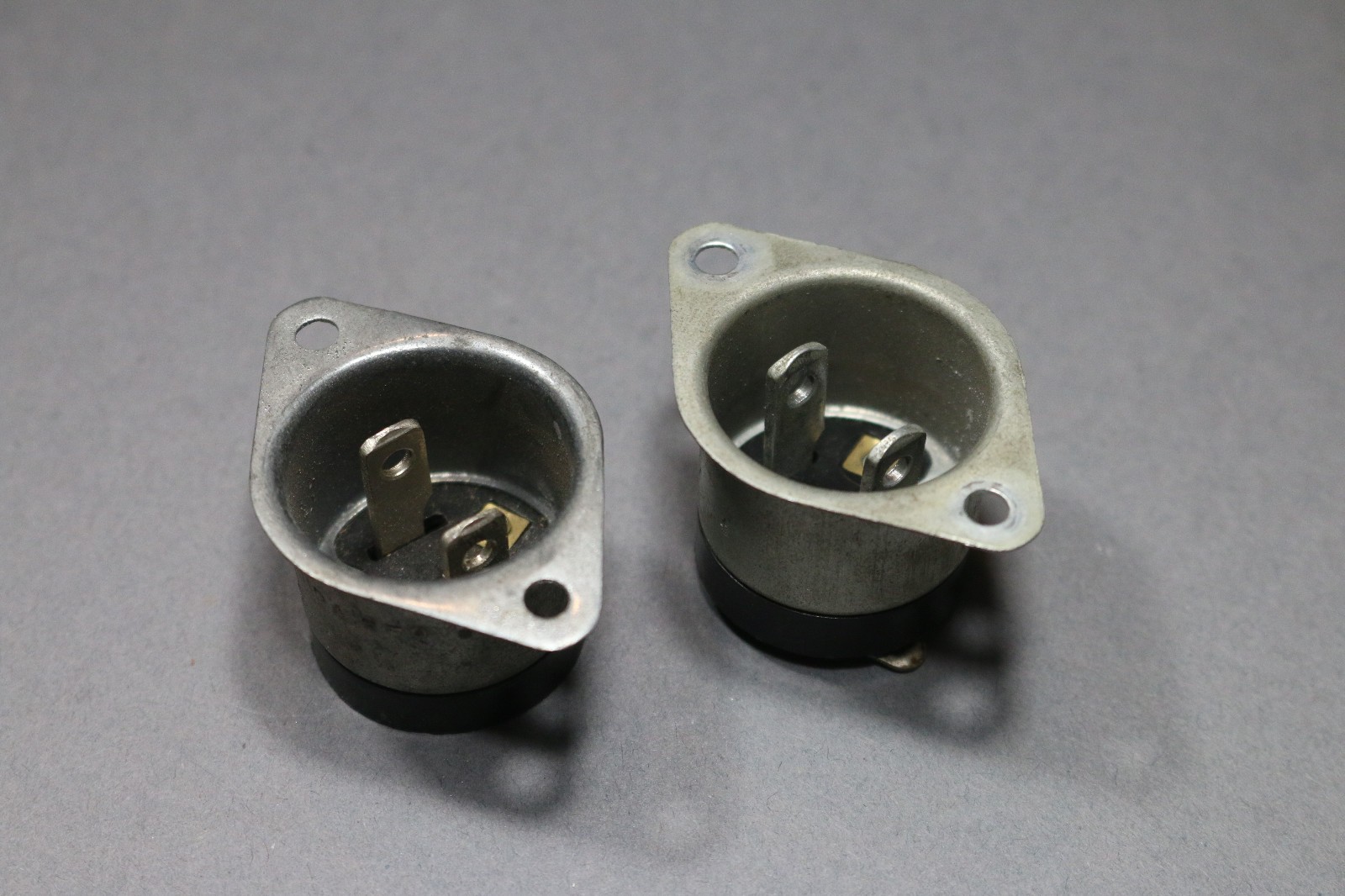 Pair Vintage GE AC Panel Plug 2 pin Male Circular Flanged Recessed 15A 125V