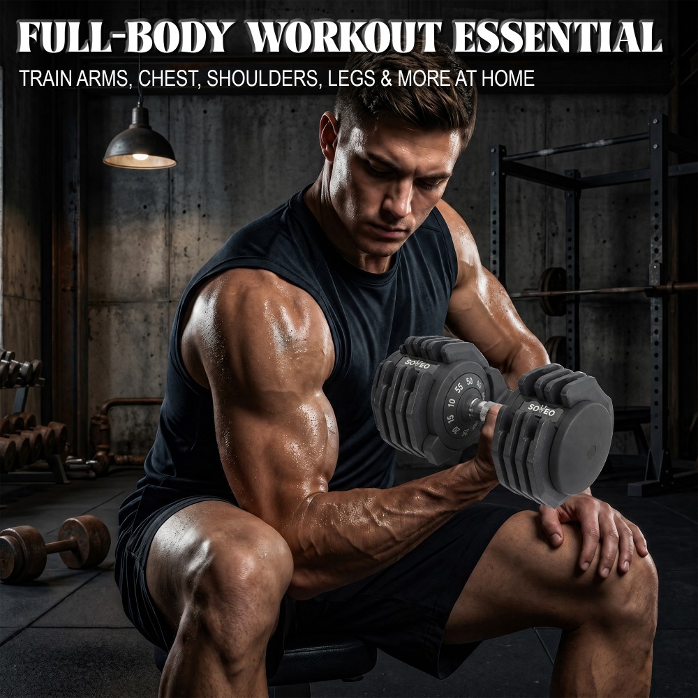 55 LBS Adjustable Dumbbell Iron Material Quick Adjust Weight Non Slip Grip