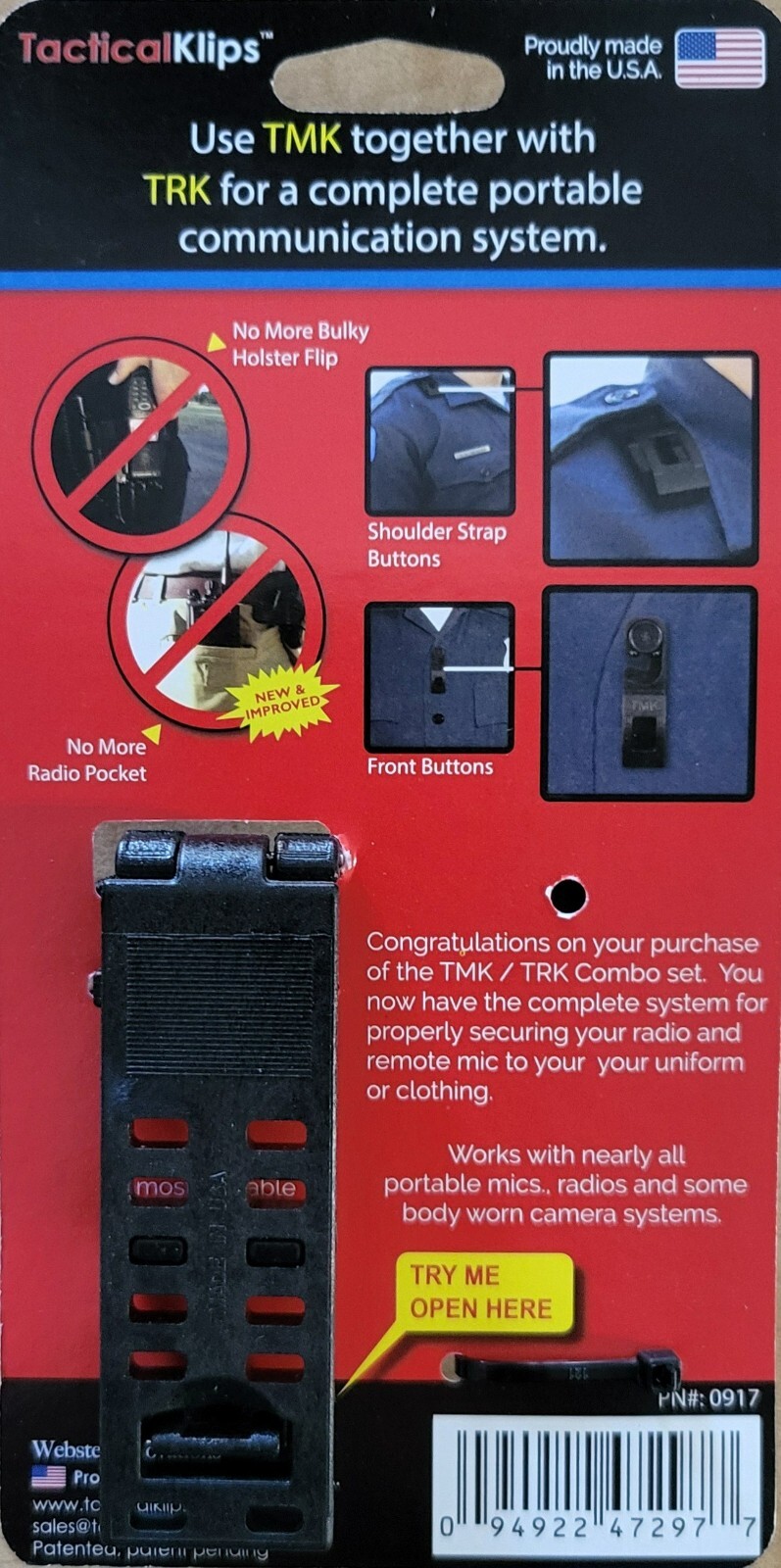 Tactical Klips Combo Pack TMK and TRK Complete Radio Retention System