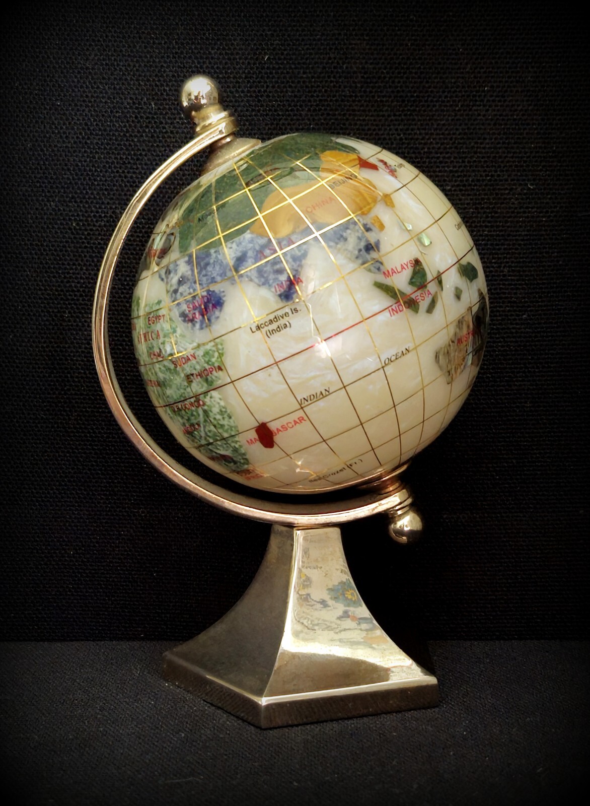Inlay Gemstone Globe 3" White Opal Ocean